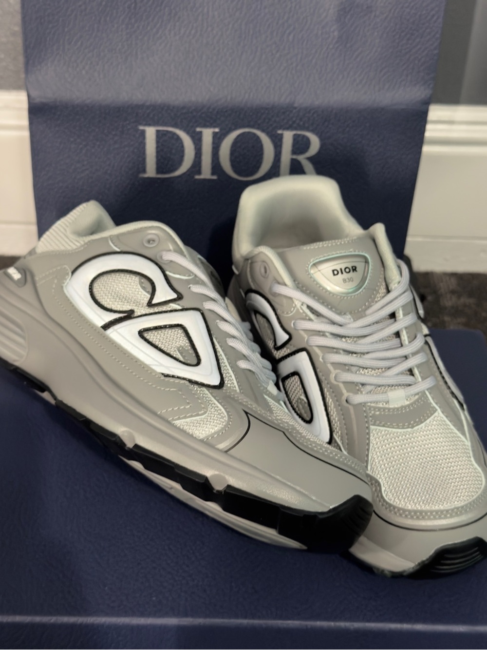 Dior white / Gray B30 Mesh Sneakers - Picture 2 of 11